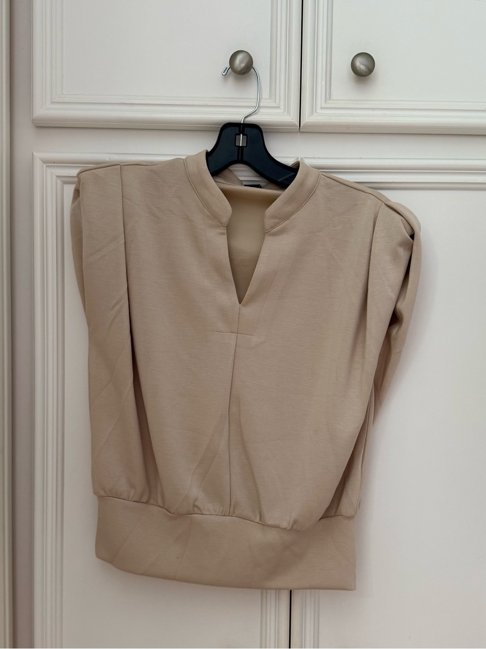 Cider Beige Notch-Neck Puff-Sleeve Tunic